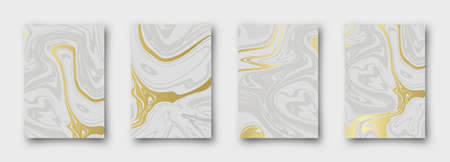Marble with golden texture background vector illustration set. 4 simple delcate templatesのイラスト素材