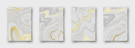 Marble with golden texture background vector illustration set. 4 simple delcate templatesのイラスト素材