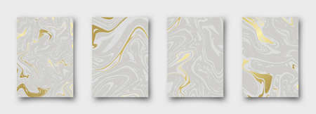 Marble with golden texture background vector illustration set. 4 simple delcate templatesのイラスト素材