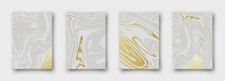 Marble with golden texture background vector illustration set. 4 simple delcate templatesのイラスト素材