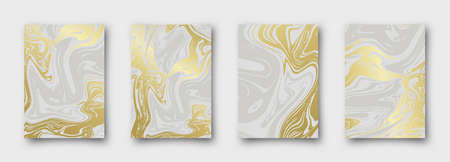 Marble with golden texture background vector illustration set. 4 simple delcate templatesのイラスト素材