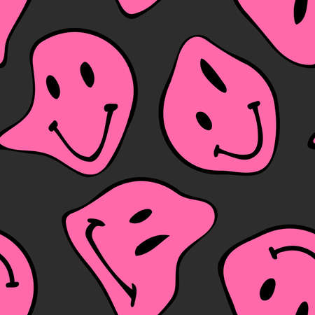 Seamless pattern in the style of psychedelic hipster faces. Pattern for fashion. The template for the cover fabric, books. Modern design for the fabric.のイラスト素材