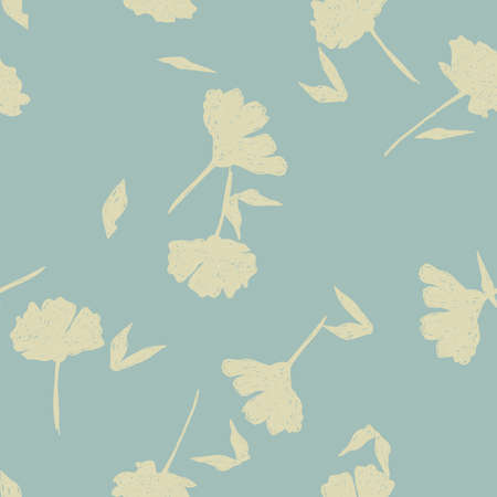 Seamless vector floral wallpaper. Decorative vintage pattern in classic style. Two tone pastel color ornament with flower silhouette on blue backgroundのイラスト素材