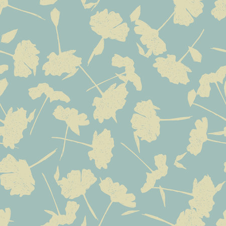 Seamless vector floral wallpaper. Decorative vintage pattern in classic style with flowers. Two tone ornament with floral silhouette on blue backgroundのイラスト素材