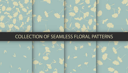 Collection of 8 vector seamless floral patterns. Vintage wallpaper style. Decorative hand drawn ornamentsのイラスト素材