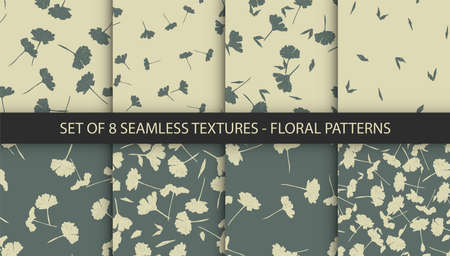 Collection of 8 vector seamless floral patterns. Vintage wallpaper style. Decorative hand drawn ornamentsの写真素材
