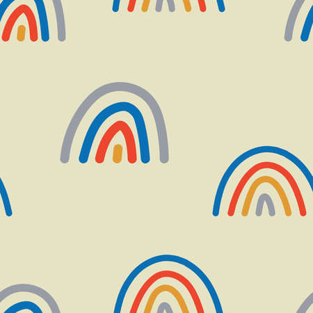Cute geometric pattern. Hand drawn rainbow doodle vector seamless background in bright colors. Summer design.のイラスト素材