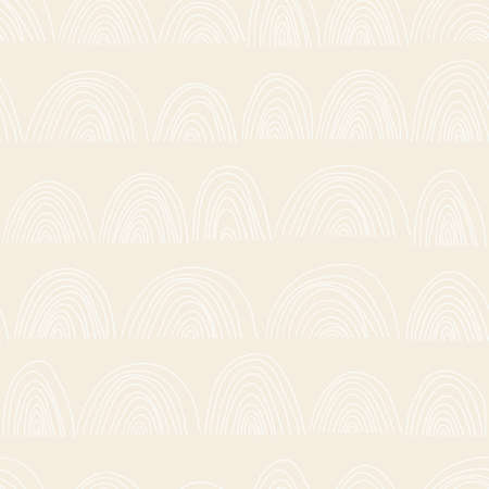 Seamless abstract hand drawn pattern with white rainbows on beige pastel backgroundのイラスト素材