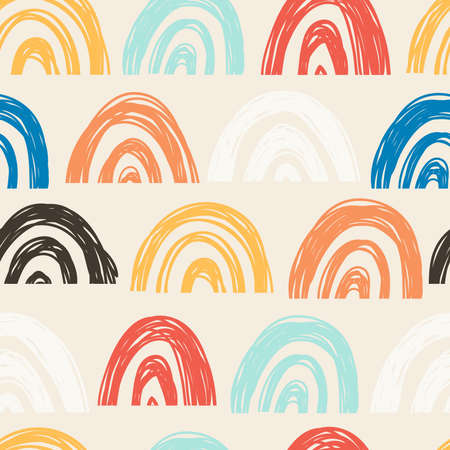 Seamless pattern with rainbow. Hand drawn illustration for kids. Pattern in cartoon style for poster, fabric, wallpaper, textile. Vectorのイラスト素材