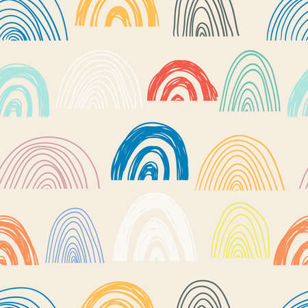 Seamless pattern with rainbow. Hand drawn illustration for kids. Pattern in cartoon style for poster, fabric, wallpaper, textile. Vectorのイラスト素材