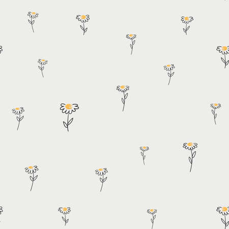 Vector seamless pattern with drawing daisy flower, floral background, hand drawn botanical illustrationのイラスト素材