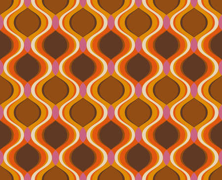 Retro curves seamless pattern. 70s 60s style wallpaper textureのイラスト素材