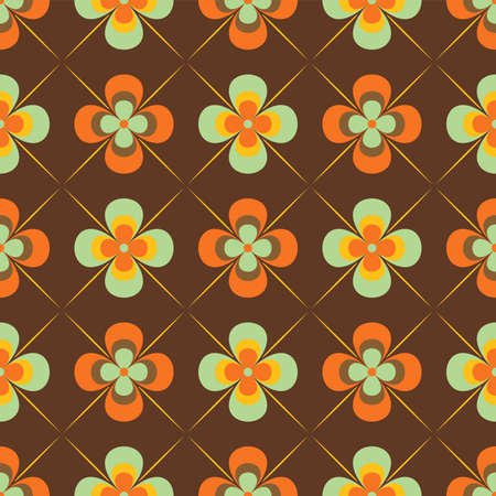 Colorful Vector Seamless Pattern. Retro 70s Style Nostalgic Fashion Textile Bold Background. Summer Resort Print. Daisies. Flower powerのイラスト素材