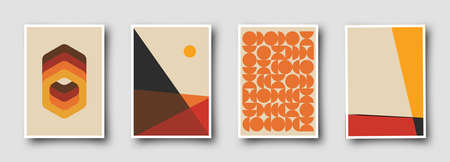 Retro 60s-70s graphic design covers. Cool vintage shape compositions. Trendy colorful bauhaus art templates.のイラスト素材