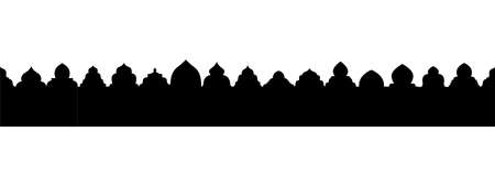 Vector pattern with Islamic door and window shapes. Arabic door and window vector silhouette horizontal textureのイラスト素材