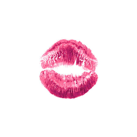 Beautiful realistic pink lips kiss isolated on white background. Lipstick vector mark.のイラスト素材