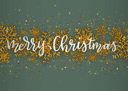 Christmas Background. Abstract Illustration. Winter holiday art with gold snowflakes and glitterの写真素材