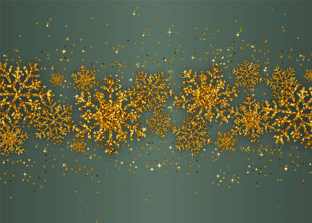 Christmas Background. Abstract Illustration. Winter holiday art with gold snowflakes and glitterの写真素材