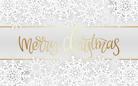 Christmas and New Year Typographical on shiny Xmas background with snowflakes. Merry Christmas card. Illustrationの写真素材