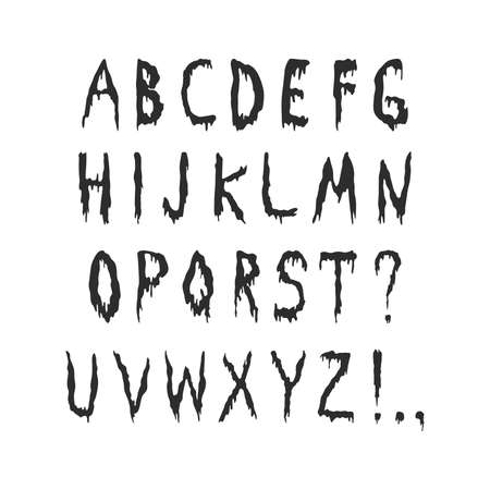 Splash Alphabet, vector blood or slime letters. Hand writting doodle scary font. Halloween party styleのイラスト素材