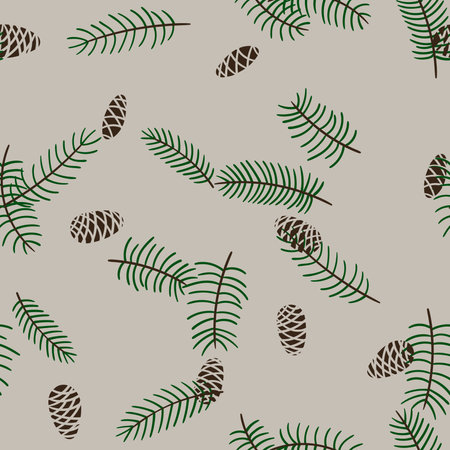 Christmas tree branches seamless pattern. Hand drawn texture with natural winter elements. Holiday vector wallpaperのイラスト素材