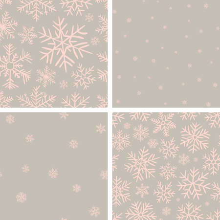 Set of 4 seamless pattern with snowflakes. Vector winter illustrations. Christmas and happy new year wrapping texturesのイラスト素材