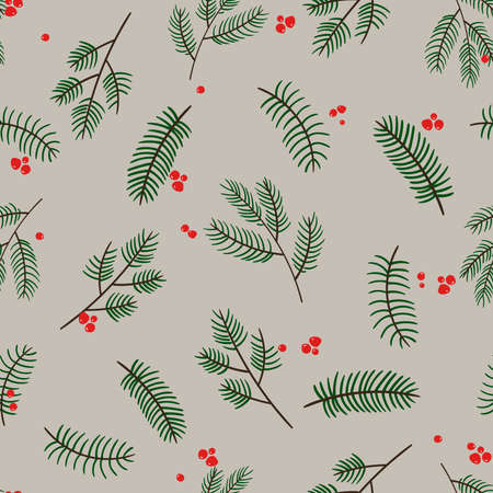 Christmas tree branches seamless pattern. Hand drawn texture with natural winter elements. Holiday vector wallpaperのイラスト素材