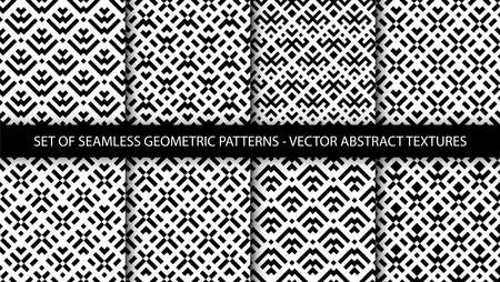 Set of geometric trendy patterns. Abstract geometric graphic design print textures. Black and white modern geometry shapes backgrounds.のイラスト素材