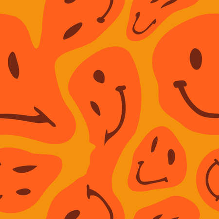 Hand drawn abstract Vector seamless Pattern. Background, wrapping paper in retro vintage color palette. 70s 60s styleのイラスト素材