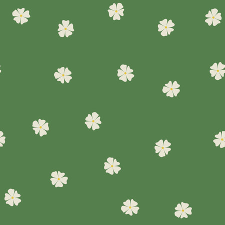Seamless floral pattern. A shallow background of small white flowers and dots. Small flowers scattered on a mustard background. Stock vector for printing on surfaces and web design.のイラスト素材