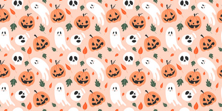 Halloween seamless hand drawn pattern.Vector spooky backgroundのイラスト素材