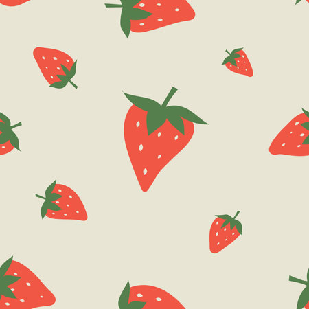 Strawberry vector pattern background, Fruit illustration on white background, Seamless background with red strawberries, Good for wallpaper.のイラスト素材