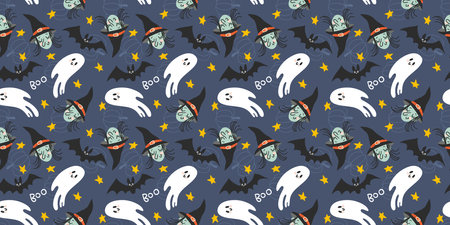 Halloween seamless hand drawn pattern.Vector spooky backgroundのイラスト素材