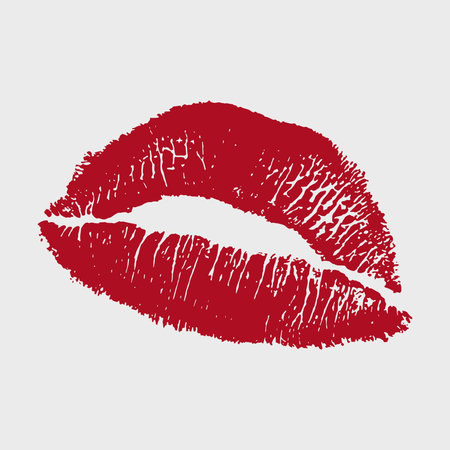 Beautiful realistic red lips kiss isolated on white background. Lipstick vector mark.のイラスト素材