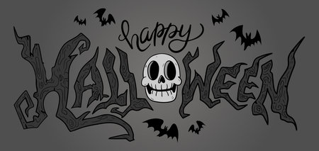 Happy Halloween calligraphy. Vector hand drawn illustration in retro cartoon styleのイラスト素材