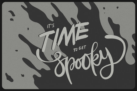 Halloween Hand Drawn Lettering phrase on spooky background. Vector illustration in retro cartoon movie styleの写真素材