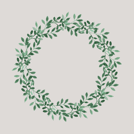 Merry Christmas watercolor wreath. Green fir twigs and red berries. Vector illustration. Nature design greeting card template. Winter xmas holidaysの写真素材
