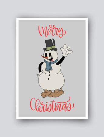 Cute simple Christmas card in retro cartoon style. Vector winter holiday invitation isolated on backgroundのイラスト素材