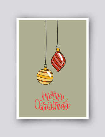 Cute simple Christmas card in retro cartoon style. Vector winter holiday invitation isolated on backgroundのイラスト素材
