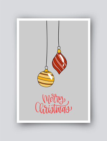 Cute simple Christmas card in retro cartoon style. Vector winter holiday invitation isolated on backgroundのイラスト素材