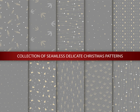 Set of Christmas, new year delicate elegance ppatterns, snowflakes line illustrations. Vector elements of winter holidays, cold season snowfall.のイラスト素材