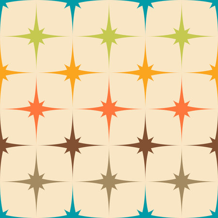 50s Mid Century Modern Seamless colorful Pattern. Retro vintage abstract geometric backgroundのイラスト素材