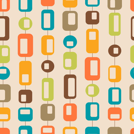 Colorful retro mid century print. 50s 60s 70s style. Geometric drop shapes. Seamless pattern vector.のイラスト素材