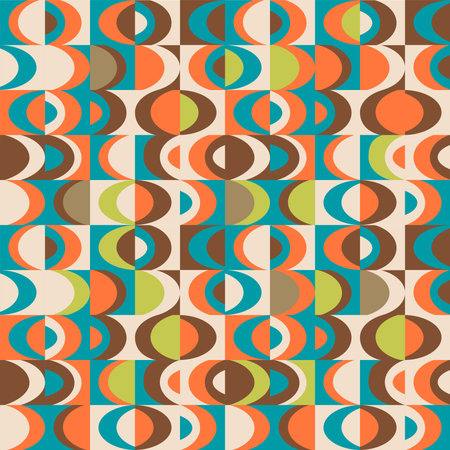 Colorful retro mid century print. 50s 60s 70s style. Geometric drop shapes. Seamless pattern vector.のイラスト素材