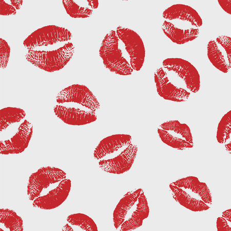 Vector seamless Valentines Day world kiss background. Red lips kisses wrapping trendy patternのイラスト素材