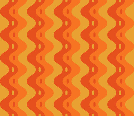 Abstract geometric vintage seamless pattern. Modern ornament with groovy curved lines. 60s, 70s aesthetic, wavy colorful stripesのイラスト素材