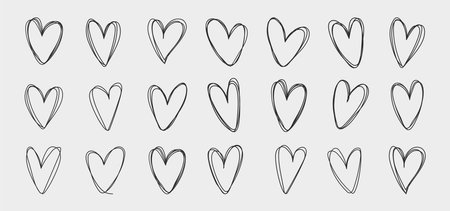 Set of hand drawn hearts. Handdrawn rough marker hearts isolated on white background. Vector illustration for your graphic designのイラスト素材