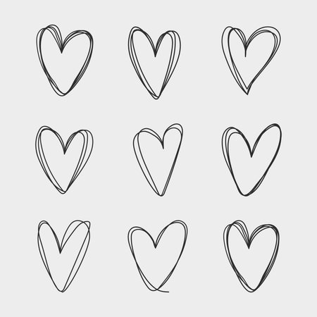 Set of hand drawn hearts. Handdrawn rough marker hearts isolated on white background. Vector illustration for your graphic designのイラスト素材