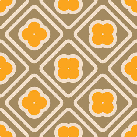 Colorful Floral Vector Seamless Pattern. Retro 70s Style Nostalgic Fashion Textile Bold Background. Summer Resort Print. Daisies. Flower Powerのイラスト素材