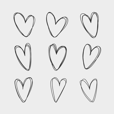 Set of hand drawn hearts. Handdrawn rough marker hearts isolated on white background. Vector illustration for your graphic designのイラスト素材